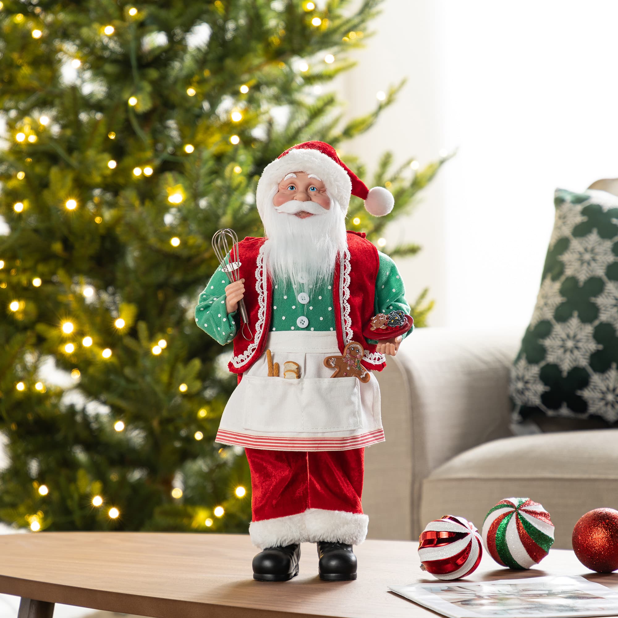 Glitzhome® 18"H Faux Fur Christmas Chef Santa Figurine